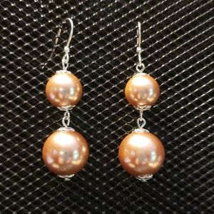3/$20 | Light caramel faux pearl & silver earrings